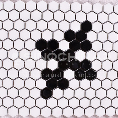 Black and white plum blossom hexagonal mosaic tiles kitchen bathroom floor tiles-ADE Mosaic hexagonal tiles(FIGURE 1) 230×230mm